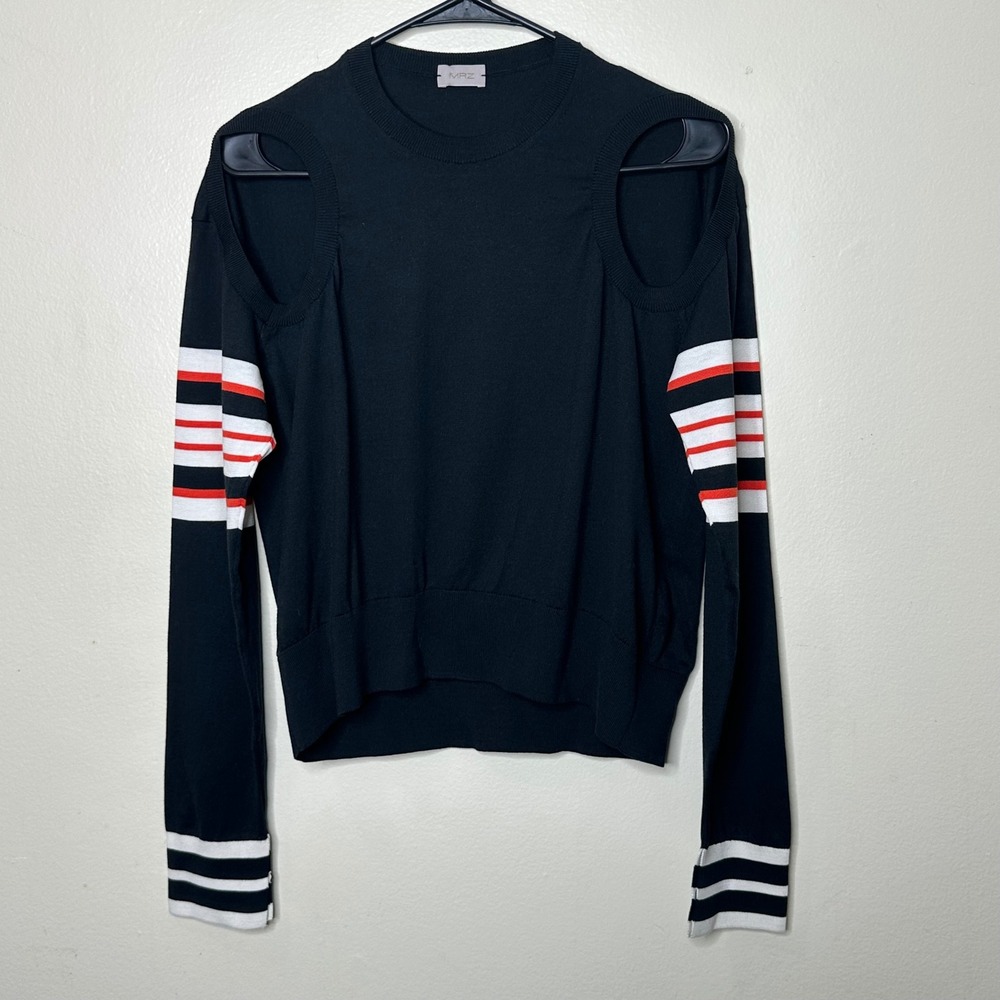 MRZ Sweater Cold Shoulder Black Striped Cotton Silk Cashmere Italy size XS